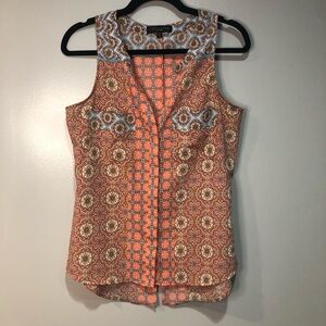 Sanctuary Colorful Button Down Sleeveless Blouse with Tails in the Back